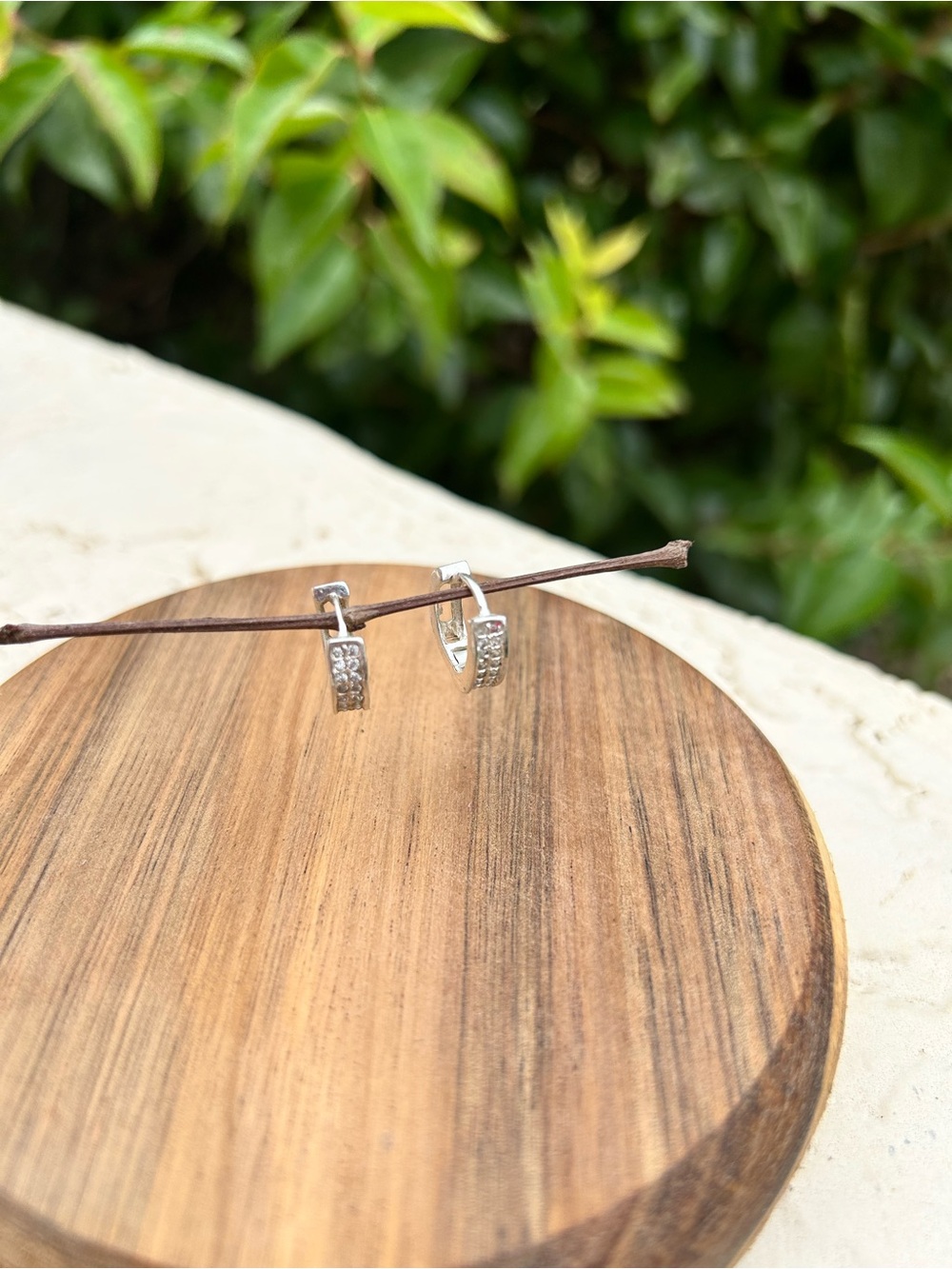 Sterling Silver CZ Hoop Earrings - White Crystal Accents
